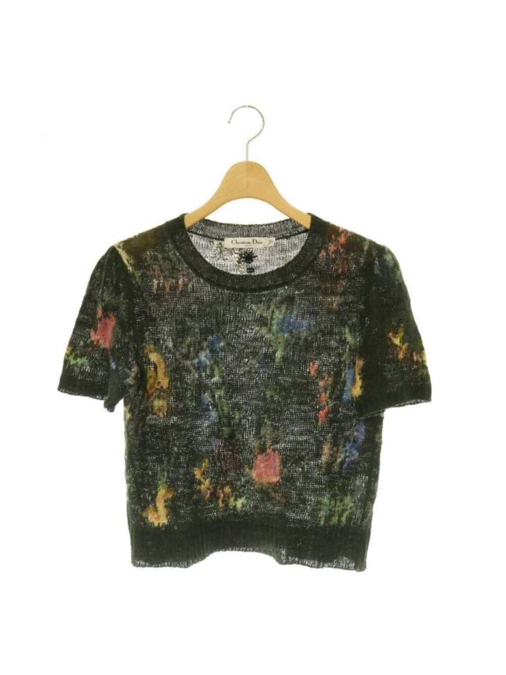 Dior Petites Fleurs Hemp Floral Print Crop Top Knit Khaki Sweater